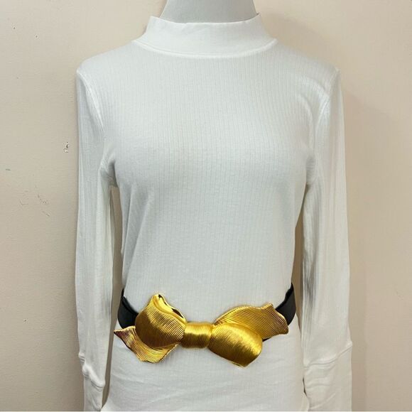 Margarita Barrera Vintage Signed Gold Bow Buckle Belt OS - Picture 2 of 9